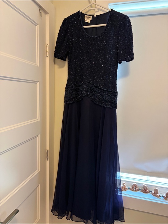 Brilliante By J.A. Dresses & Skirts - Beaded Navy Formal Gown with Scoop Neck
